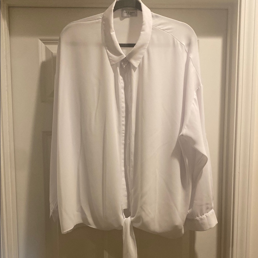 Lola & Sophie White Classic Blouse with Tie-Front